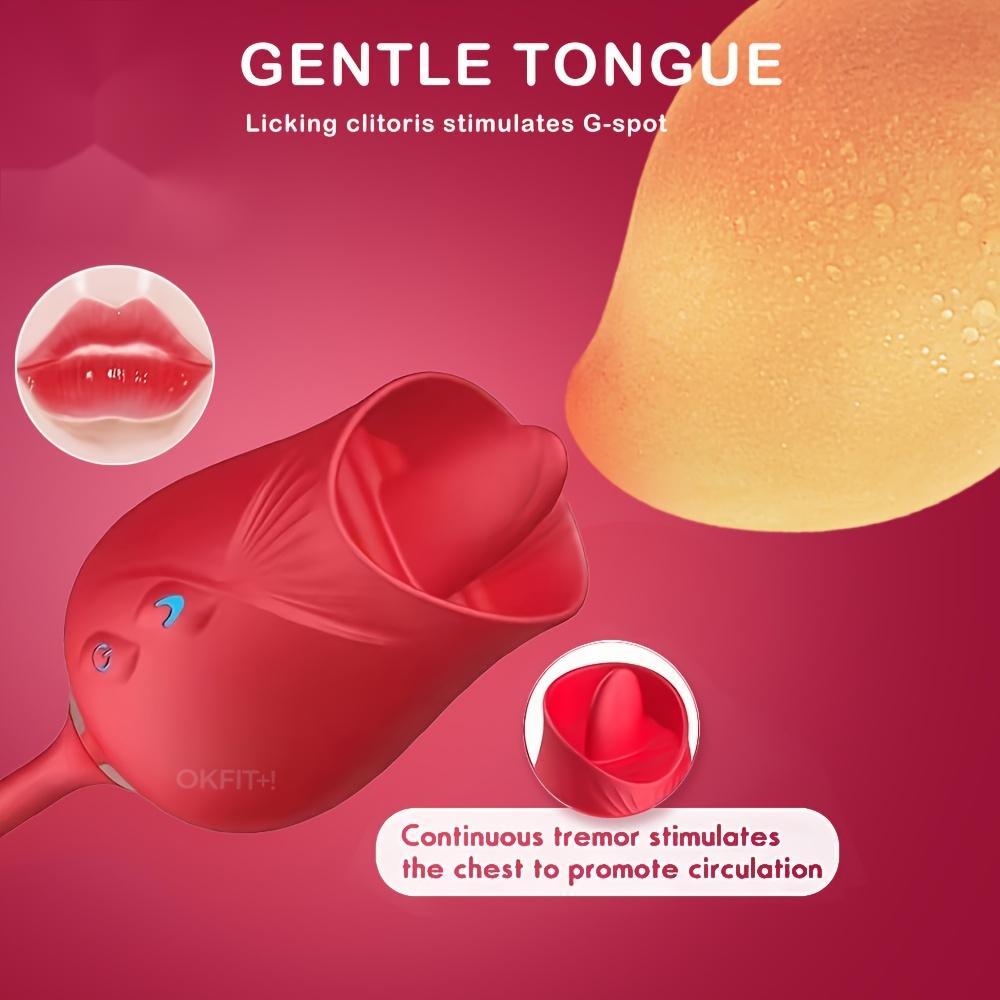 Clitoral Tongue Licking Rose Vibrator Vibrating Thrusting Vaginal & Anal Dildo Vibrators Woman Sex Toy - propinkup