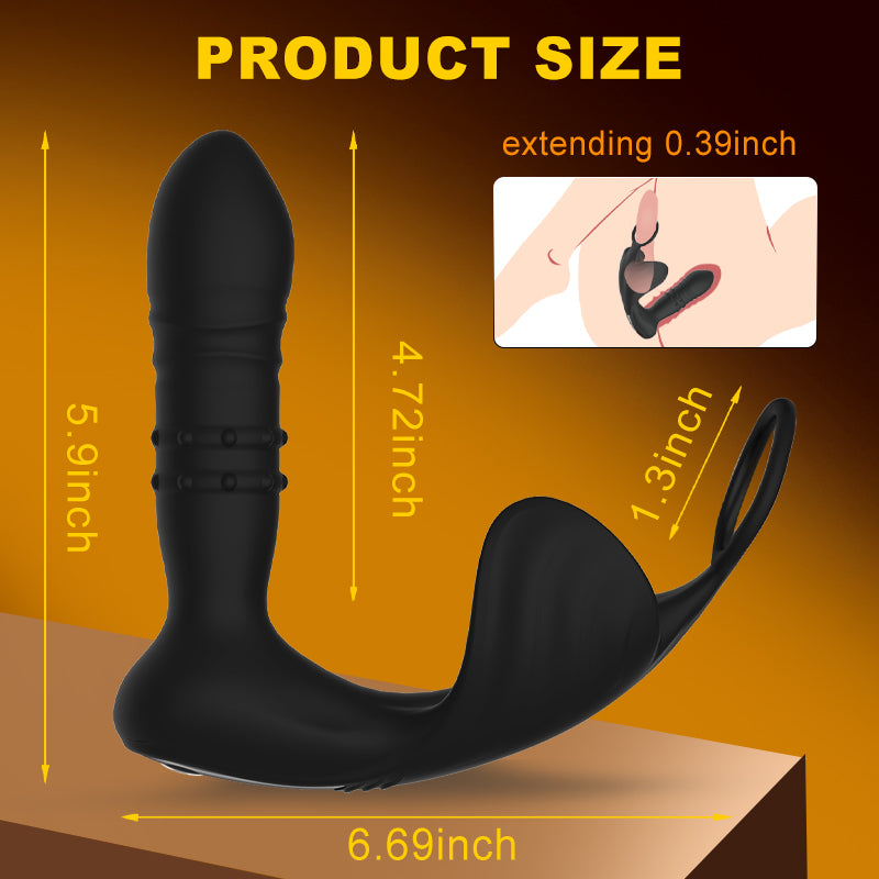 AnalEcstasy - Beads 9 Thrusting Remote Control Anal Vibrator with Cock Ring Prostate Massager Sex Toy