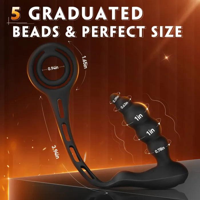 3 in 1 Prostate Massager With Dual Cock Rings 5 Graduated Anal Beads Anal Plug - propinkup