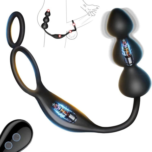 Male Anal Plug Anal Beads Prostate Massager with Remote Controller & 7 Vibrating Modes - propinkup