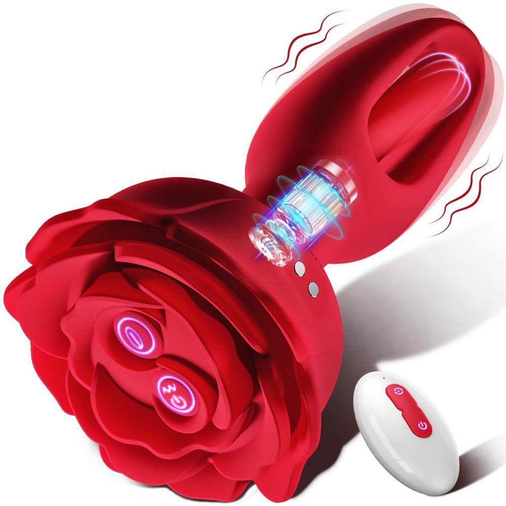 Rose Butt Plug Anal Toys with 9 Vibration & Flapping Modes Remote Control Vibrator - propinkup