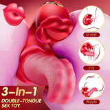 Women Rose Vibrator Realistic Tongue Vibrators 3-In-1 Clitoral & G-Spot Stimulator with 10 Licking Modes - propinkup