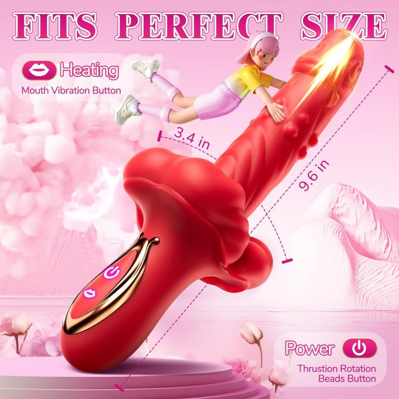 G-Spot Bliss Thrusting Dildo Vibrator Female Vibrators with Rotating Beads & Realistic Lips Adult Toys