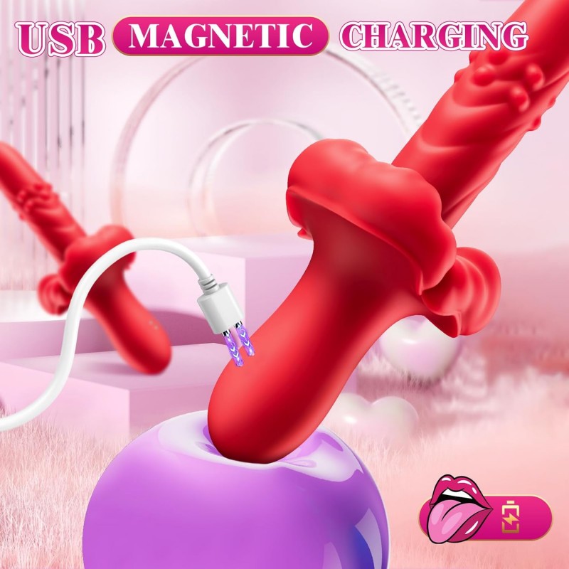 G-Spot Bliss Thrusting Dildo Vibrator Female Vibrators with Rotating Beads & Realistic Lips Adult Toys