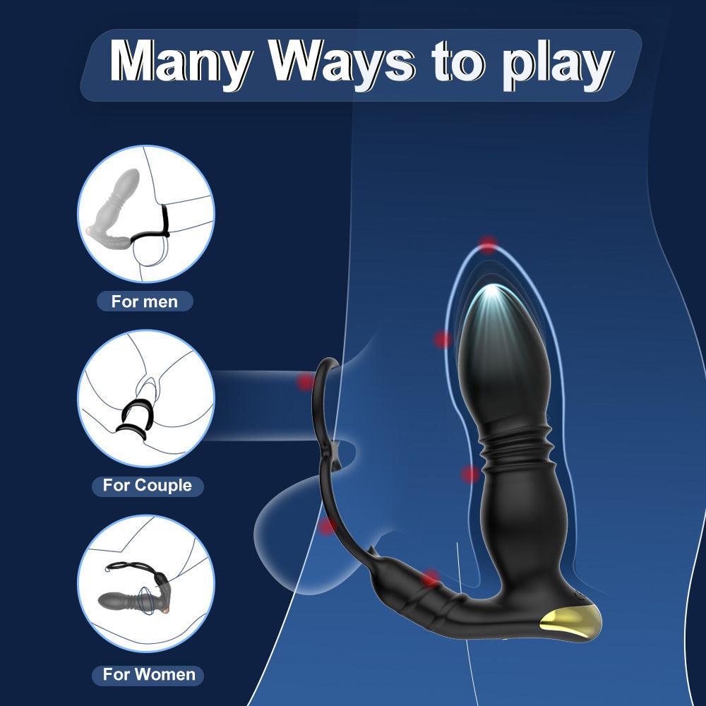 APP Control Prostate Massger 3 in 1 Multifunctional Thrusting Anal Plug with Dual Penis Ring - propinkup