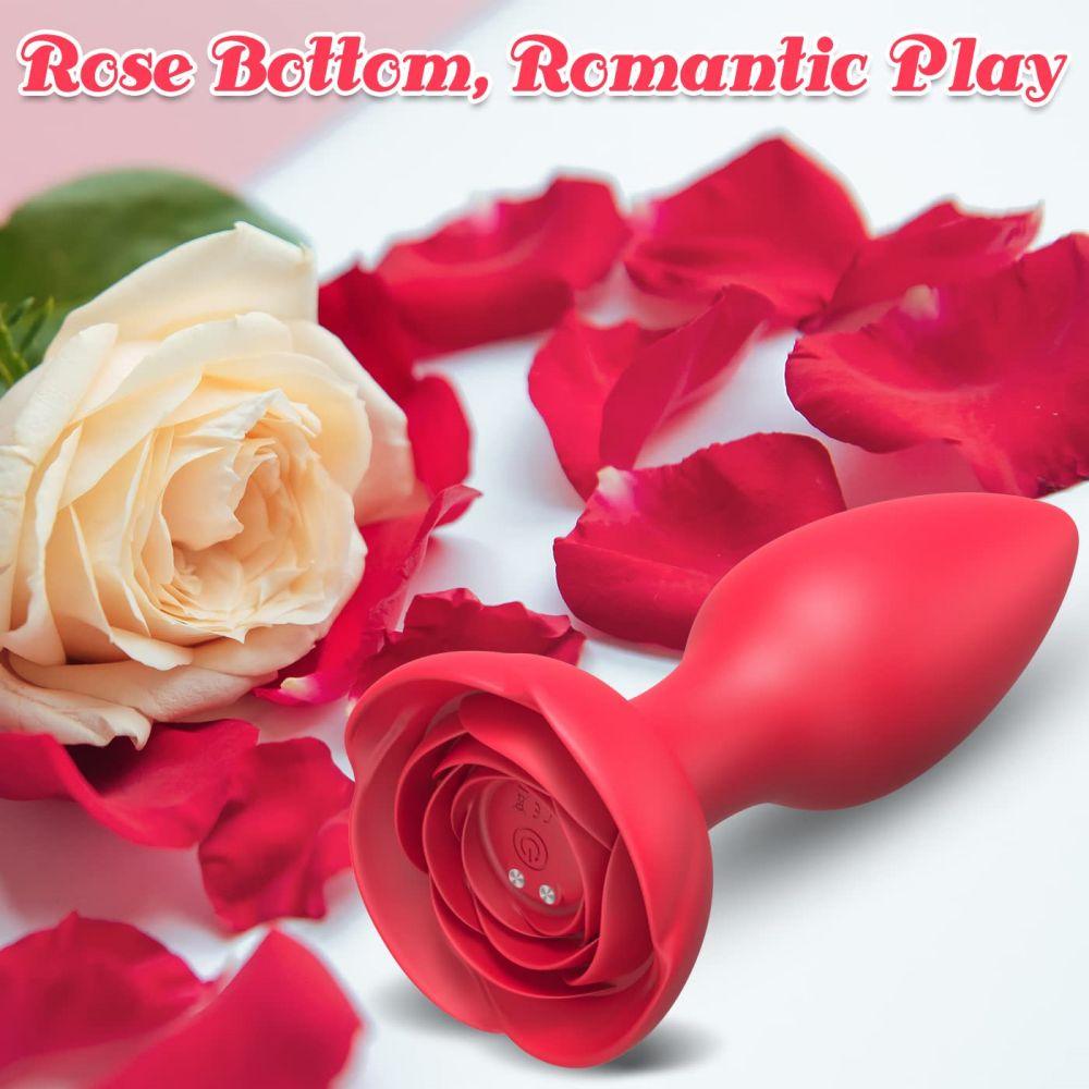 Anal Vibrators Vibrating Rose Butt Plug with 10 Modes Rose Base Silicone Rose Adult Toys - propinkup