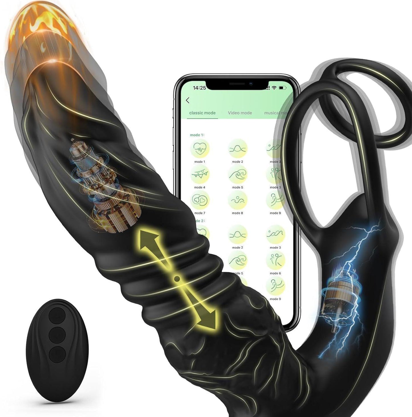 Male Anal Vibrator App Control 9 Vibrating Thrusting Dual Ring Dildo Shaped Prostate Massager - propinkup