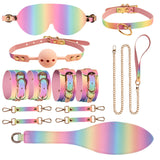 Colorful Role Play 8 Pcs Set Mouth Gag Bandage Cuffs Chain