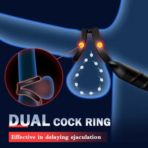 2 IN 1 Prostate Massager with 8 Thrusting 8 Vibration Modes Cock Ring Anal Vibrator - propinkup