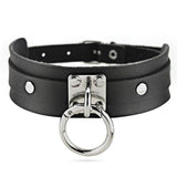 Sexy Punk Rock Emo Goth PU Leather & Silver Pull Ring Choker - propinkup