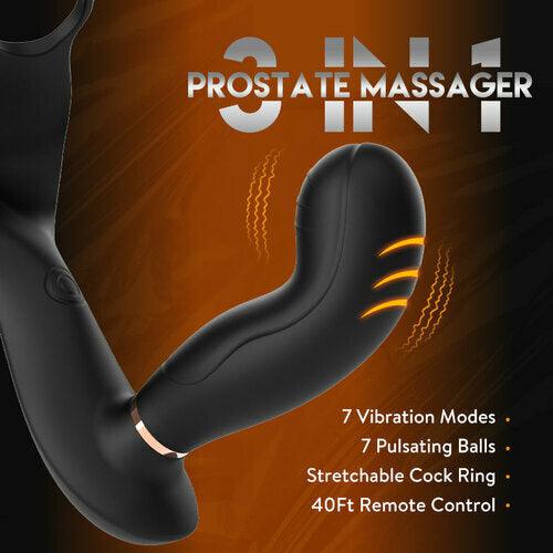 Wild Wind 7 Vibrating 7 Pulsating Anal Prostate Toy Teasing Butt Plug with Cock Ring - propinkup